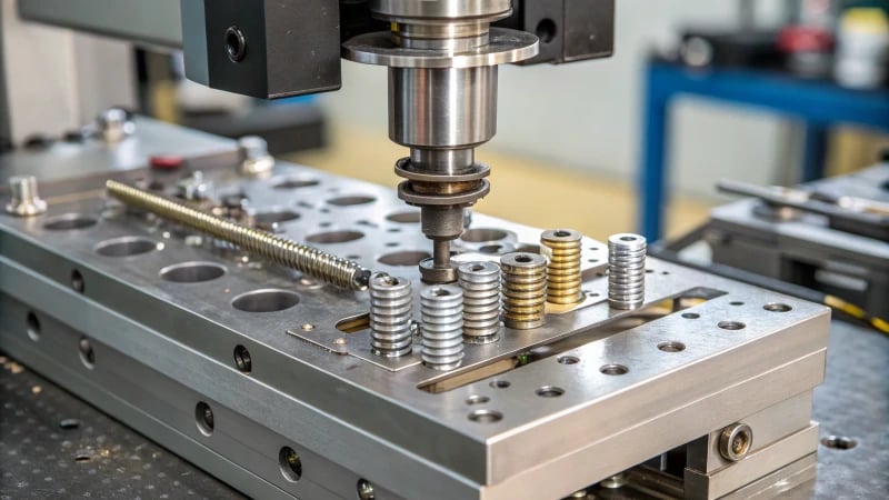 Injection Mold Ejection Mechanism Close-up of an injection mold ejection mechanism