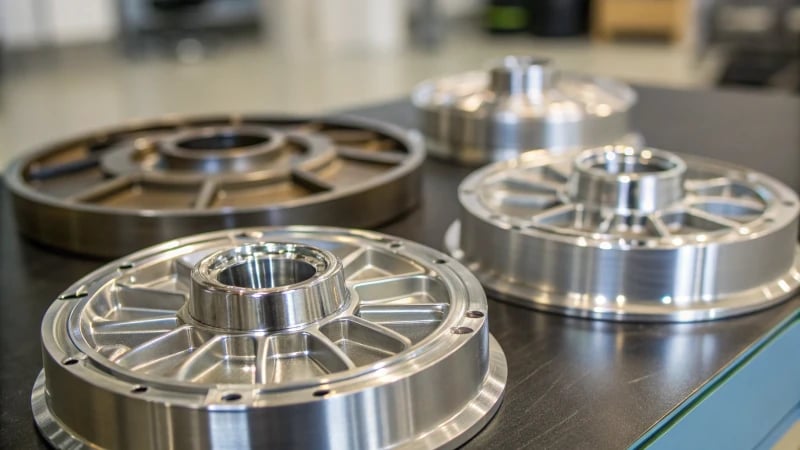 Close-up of metallic injection molded parts