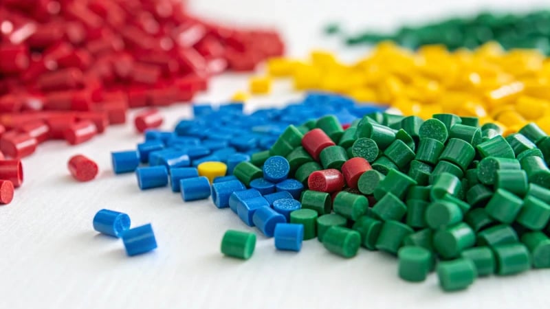 Close-up of colorful plastic pellets