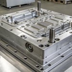 High-resolution image of a complex injection mold with undercuts