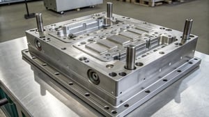 High-resolution image of a complex injection mold with undercuts