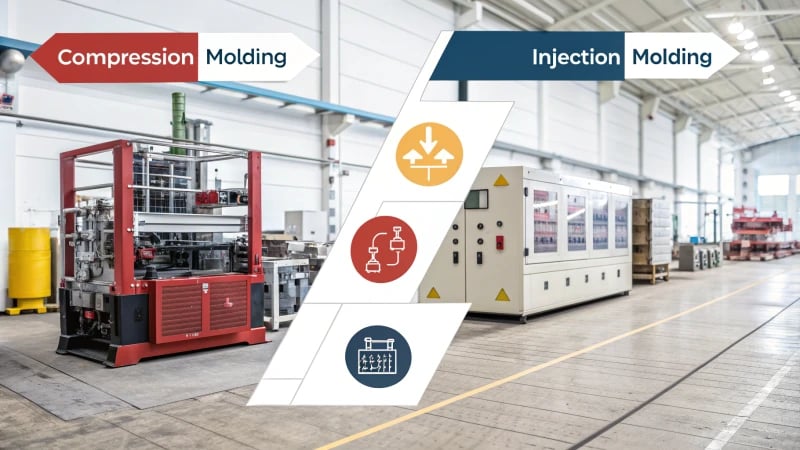 Infographic comparing compression molding and injection molding processes