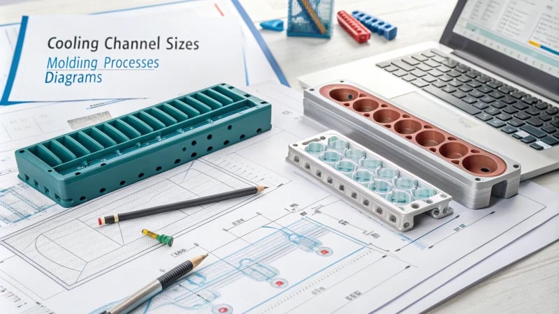 Technical illustration of cooling channel calculations in molding processes.