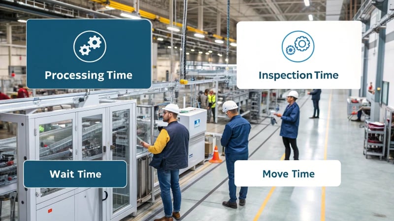 Infographic showing components of cycle time in a manufacturing setting