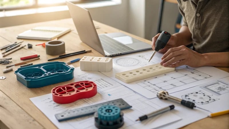 A designer shaping a prototype in a well-lit workspace