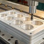 Close-up view of an injection mold during the molding process with molten plastic