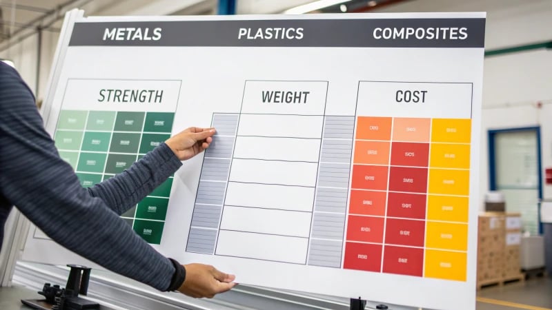 Infographic showing materials for manufacturing parts