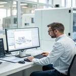 Professional engineer analyzing mold flow analysis results on a computer