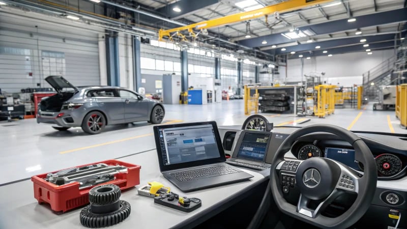 Modern workshop showcasing engineering plastics applications