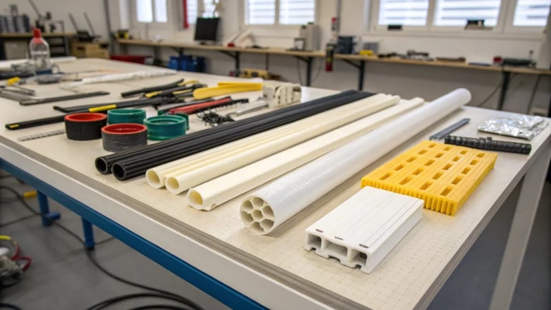 Extruded Plastic Products Extruded plastic products on a workbench