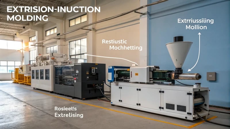 Diagram comparing extrusion and injection molding processes