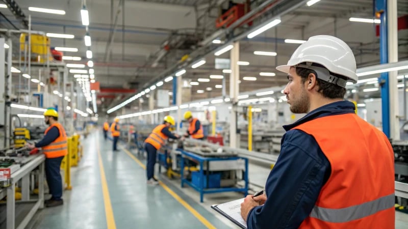 Supervisor monitoring assembly line in a factory