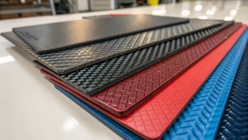 Close-up of flame-retardant materials showcasing textures and colors