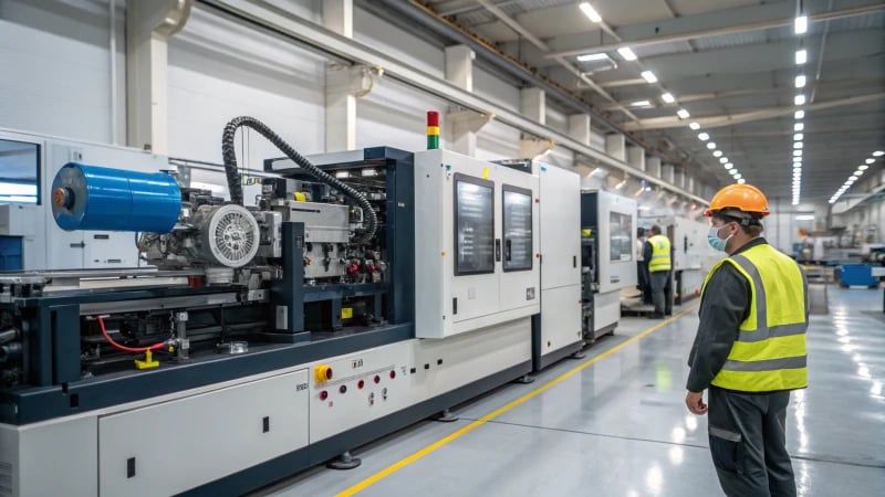 High-tech gas-assisted injection molding machine in a modern factory