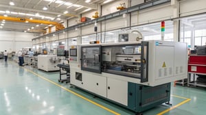 A modern gas-assisted injection molding machine in a manufacturing facility