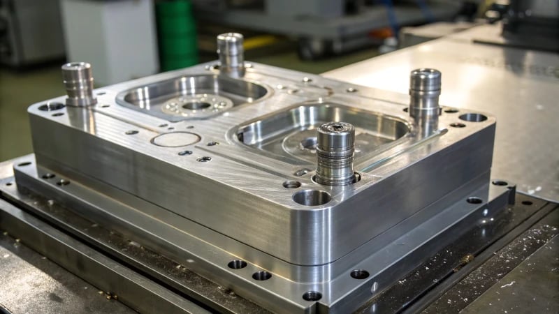 Close-up of a polished injection mold