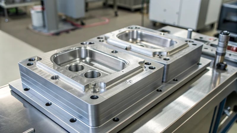 Close-up view of a plastic injection mold