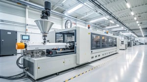 High-speed injection molding machine in a modern facility