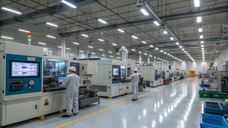 A high-tech manufacturing facility with advanced molding machines in action