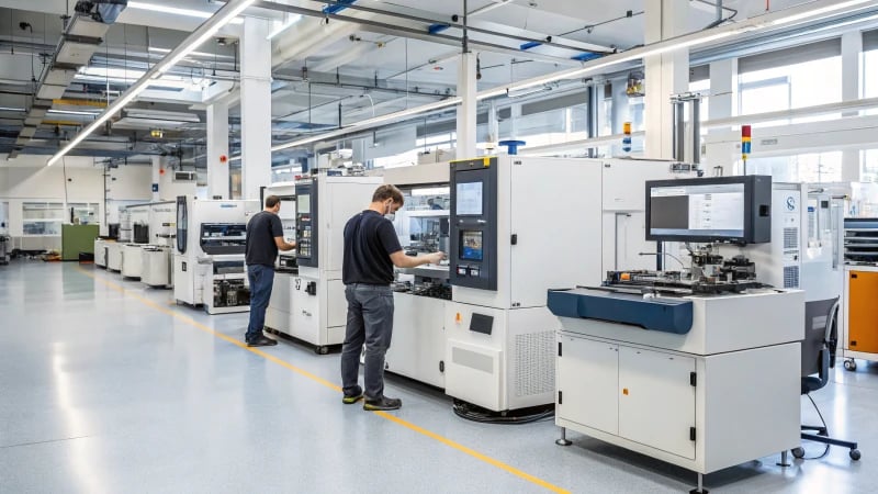 Workers in a modern manufacturing facility