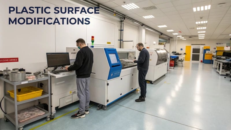 Technicians working in a high-tech plastic modification workshop