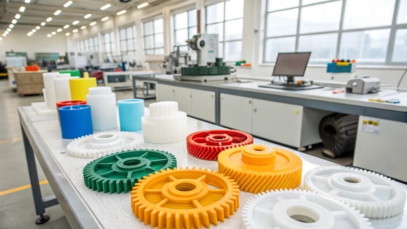 Close-up of an injection molding machine injecting molten plastic