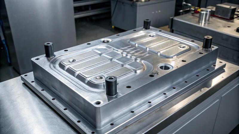 Photorealistic industrial injection mold with cooling channels