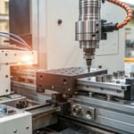 Close-up view of an industrial injection molding machine in a factory