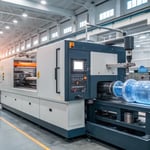 Industrial injection molding machine in action