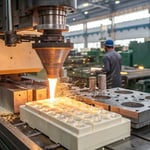 Industrial injection molding machine in operation