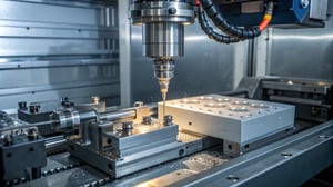 A close-up of an industrial injection molding machine in operation, focusing on the nozzle and mold area.