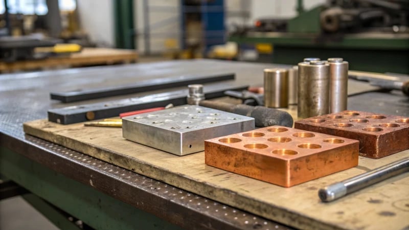 Industrial workbench with mold materials and tools