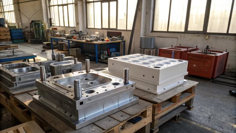Industrial workshop with preform molds