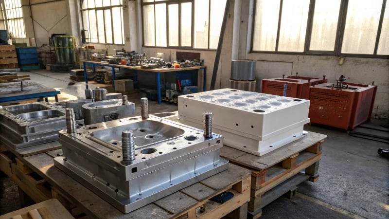 Industrial workshop with preform molds