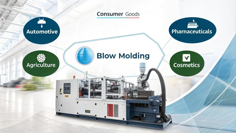 Infographic illustrating industries benefiting from blow molding technology