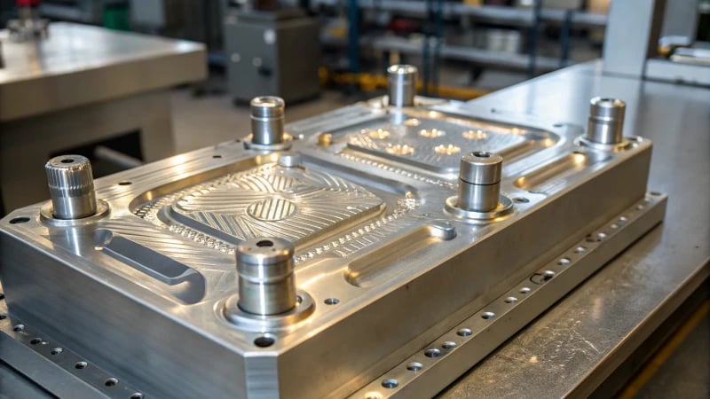 Close-up of a precision-engineered injection mold