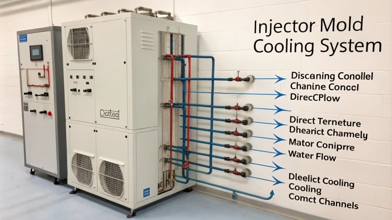 Technical diagram of an injection mold cooling system