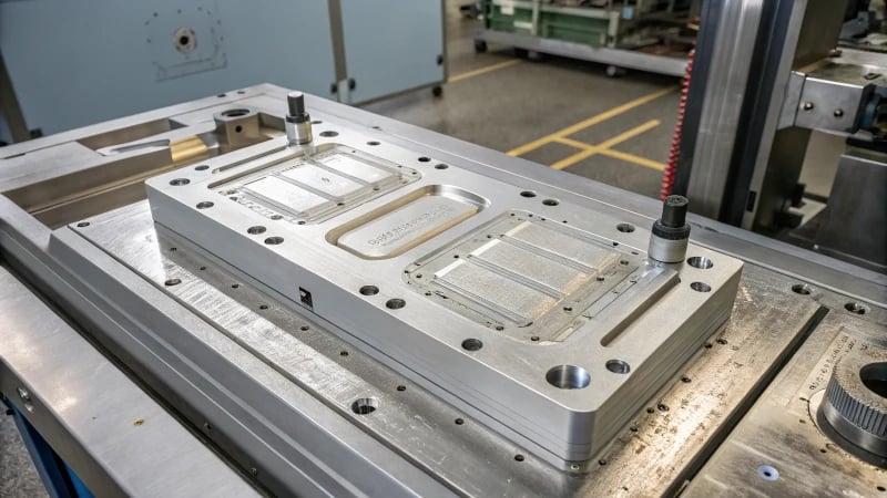 Cross-section of a photorealistic injection mold design