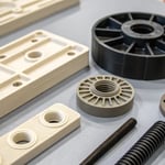 Close-up of injection molded parts showcasing design features