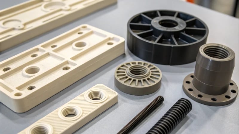 Close-up of injection molded parts showcasing design features