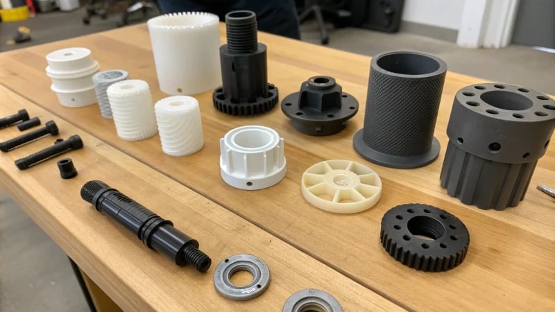 Selection of injection molded parts on a workbench