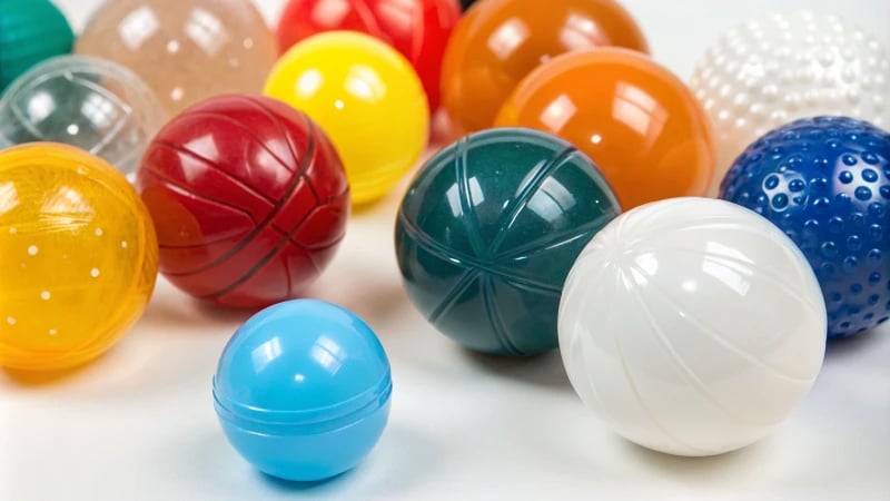Colorful injection molded plastic balls on a white background
