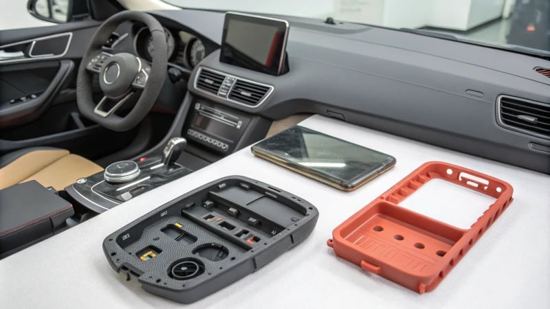 Photorealistic scene of strong injection molded plastics in various applications