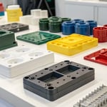 A variety of injection molded plastic products on a clean surface