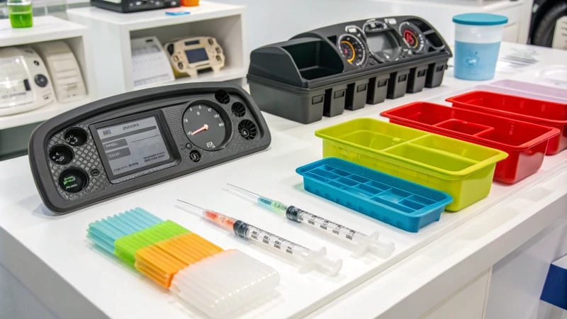 Display of plastic products manufactured using injection molding