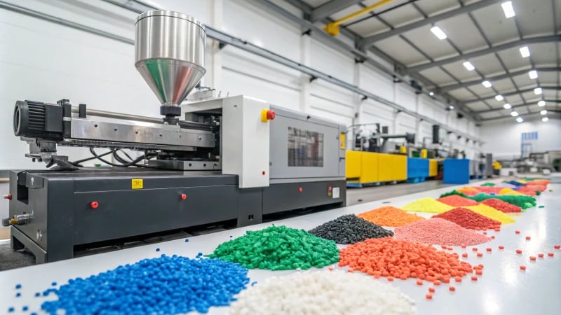 An industrial injection molding machine at work
