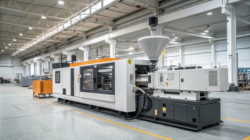 Photorealistic diagram of an injection molding machine