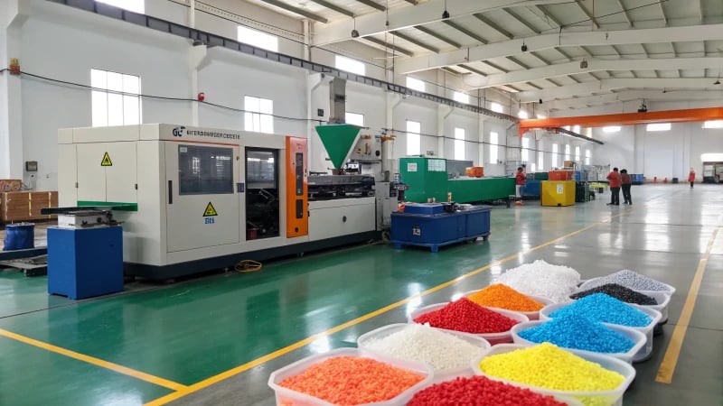 State-of-the-art injection molding machine in a factory