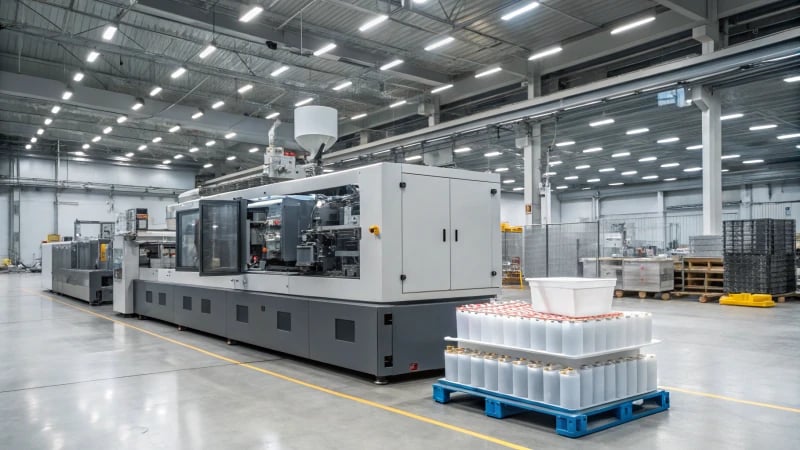 A high-tech injection molding machine in a factory