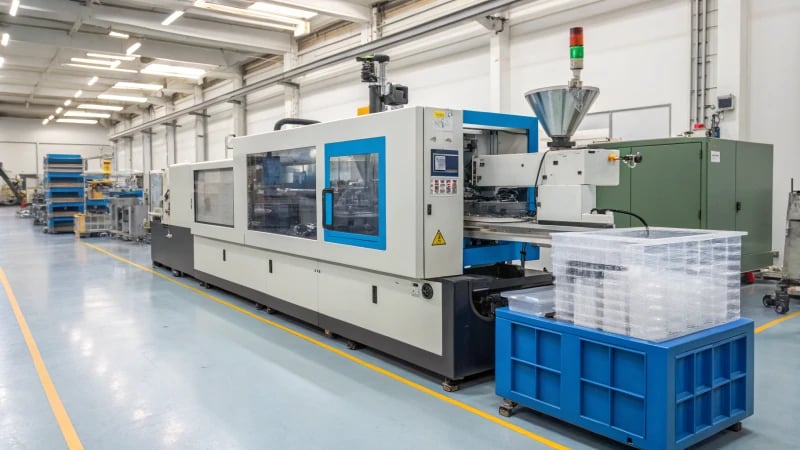 Modern injection molding machine in a clean factory